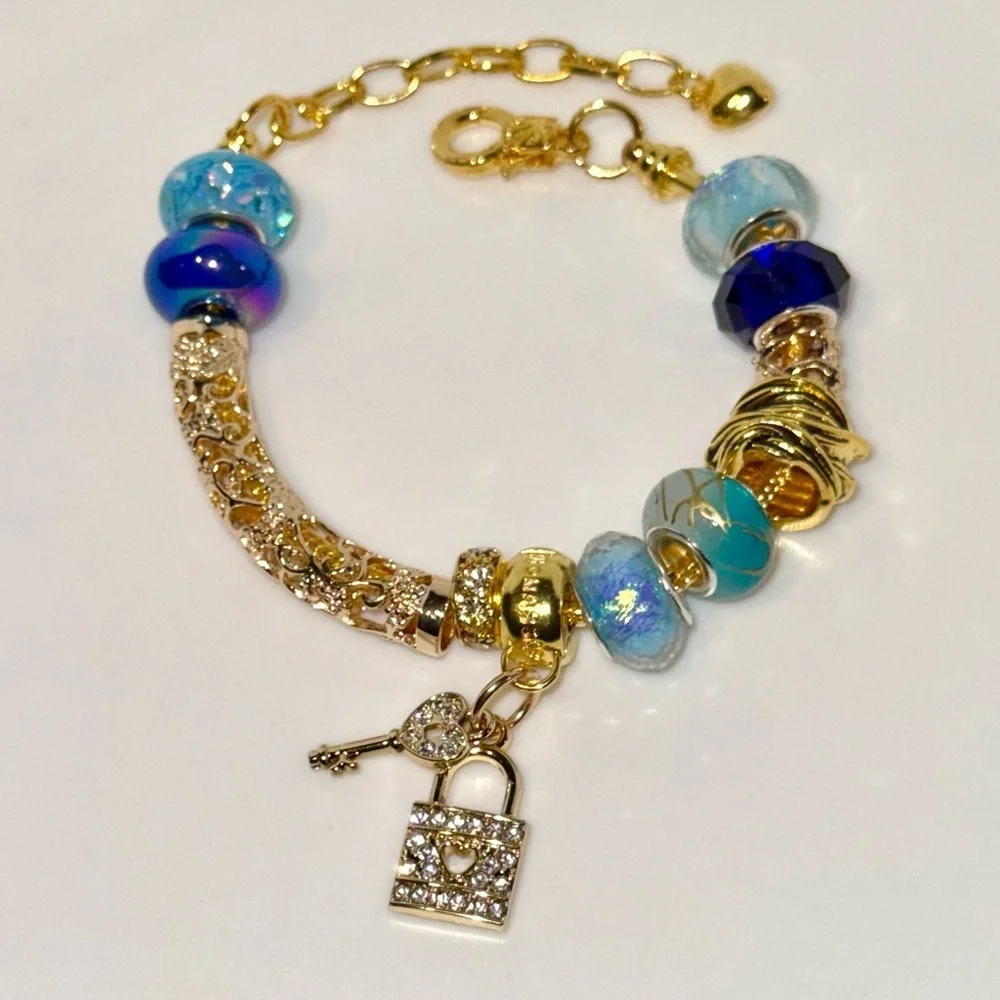 Elegant Gold and Blue Charm Bracelet